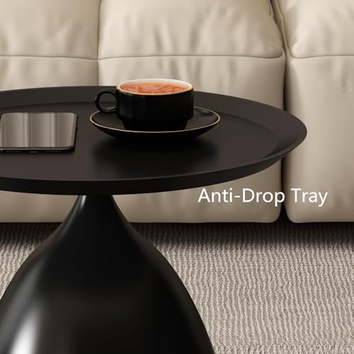 Coffee Table, Black Metal End Table for Living Room, Round Side Table, Bedside Table, Mid Century Circle Accent Table for Small Spaces Easy Assembly Modern Coffee Table for Bedroom Living Room (Black)