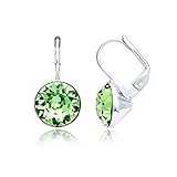 MYJS Bella Rhodium Plated Mini Drop Earrings with Peridot Green Swarovski Crystals