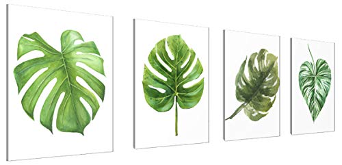 Monstera Canvas Painting for Living Room Green Leaf Wall Decor Picture Monstera Leaves Photos Print Artwork (12x16inch x4pcs)