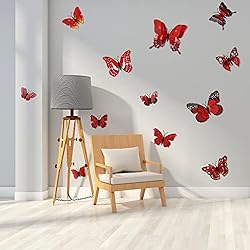 12PCS Butterfly Wall Decals Removable 3D Red