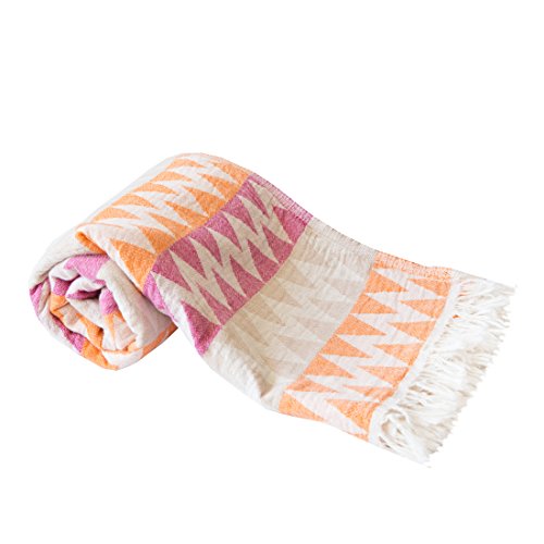 Mebien Gypsy Design Turkish towels beach pesthemal towel for bath pools spas gyms saunas. Multi-purpose throw or blanket to your couch sofa bed picnic for baby women man. 100% (Fuchsia Orange Beige)