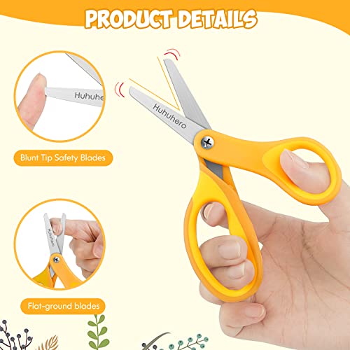 Huhuhero Kids Scissors, 5'' Small Safety Scissors Bulk Blunt Tip Toddler Scissors, Soft Grip Kid