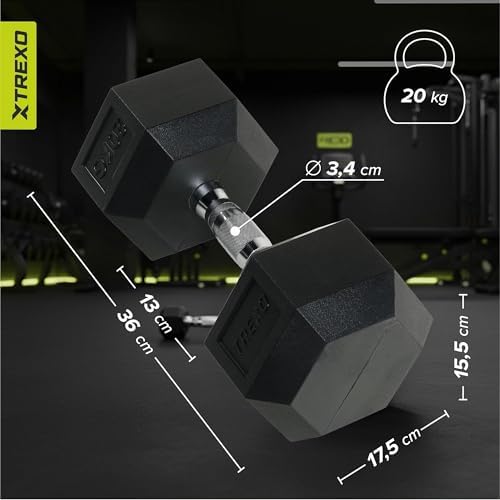 Haltères Hexagonaux 20 kg en fonte caoutchoutée durable Alteres Musculationà la maison Halteres avec poignée ergonomique Fitness, Gymnastique Musculaire 1x Haltère