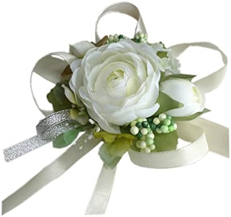 Arlai Girl Brides Wedding Wrist Corsage Bridesmaid Party Prom Hand camellia Flower Decor, Pack of 2 White