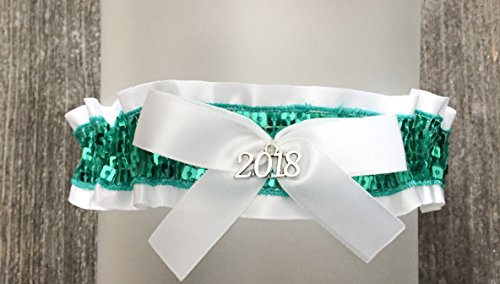 Sexy White Satin Teal Sequin Accented Keepsake Wedding Bridal Garter - 2018 Charm