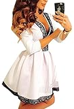 FANCYINN Women Deep V-neck Lace Patchwork Skater Mini Cocktail Dress