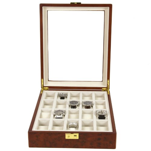 Tech Swiss Watch Display Box Storage for 20 Watches Extra Window (Burlwood)