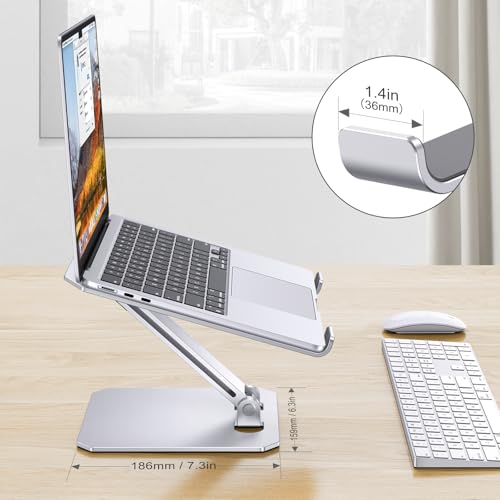 OMOTON Aluminium Laptop Stand, Height Adjustable, Ergonomic Foldable Notebook Stand, Laptop Holder for Laptops such as MacBook Pro/Air (11-16 Inches), Silver