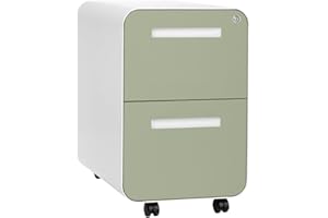 Laura Davidson Furniture Stockpile 2 Drawer Mobile File Cabinet with Lock - Under Desk Metal Filing Cabinet, Legal/Letter File Folders, Wheels and Stationary Feet, Pre-Assembled, Sage Green