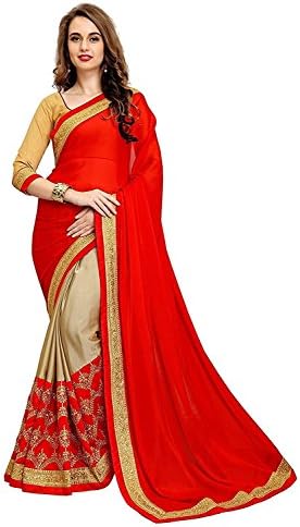 Magneitta Women's Embroidered Designer Georgette Saree With Blouse Piece Free Size Multi Coloured