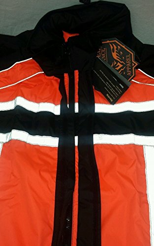 Men's Motorcycle Motorbike 100% Nylon RAIN Suit Gear Black Orange Durable New (XL Regular) - Thumbnail 2