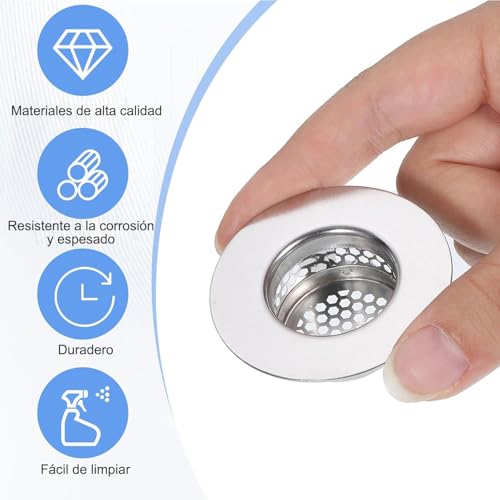 SHUUDAUKO 4 Piezas Coladores de Desagüe para Lavabo, Tapa de Desagüe de Acero Inoxidable, Atrapapelos, para Ducha, Tocador y Lavabo de Caravana - Antiobstrucción, Fácil de Limpiar