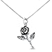 Sterling Silver Long Stem Rose Necklace (18
