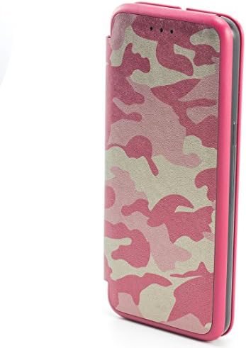 iPhone 7 Plus Case Premium PU Leather with Magnetic Closure Military Army Camouflage Look Desing Ultra Slim Lightweight Flip Wallet Case Full Protective Cover with Cash Slot and Stand Function Pink