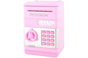 Emiif Automatic Piggy Bank with Password Lock, ABS Plastic Money Box for, 19 x 12.8 x 12.8 cm, Compact Savings Bank for Secur