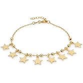 Vanbelle 18K Gold Plated Jewelry - Celestial Theme Dangling Multi-Star Bracelet with Beaded Chain - Beautifully Handcrafted for Women - 6.5" Long + 1" Extender