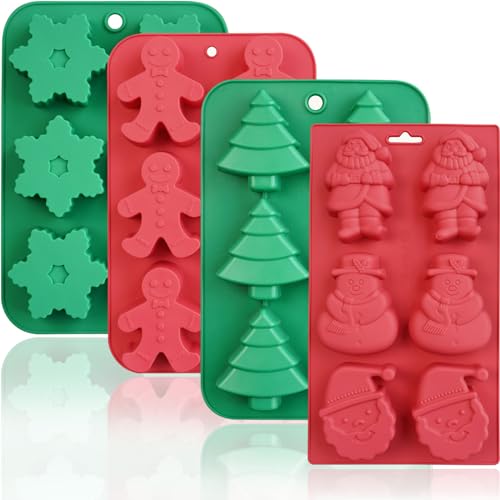 HKNMTT Christmas Silicone Soap Molds, 4 PCS Large Size Xmas Soap Cake Mold Set, 3D Tree Snowflake Gingerbread Santa Snowman Moulds for Home DIY Gifts Candles Chocolate Ice Cube Bath Bombs Jelly
