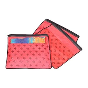 PrettyKrafts Saree Cover Set of 3 Designer Prints with Transparent Window_Red