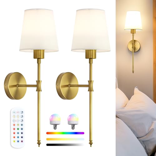 LuminexDesigns Rechargeable Wall Lights Set of 2, Gold Wall Sconces