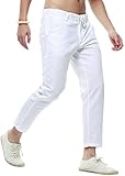 Chouyatou Men's Casual Drawstring Straight Fit Beach Linen Capri Pants