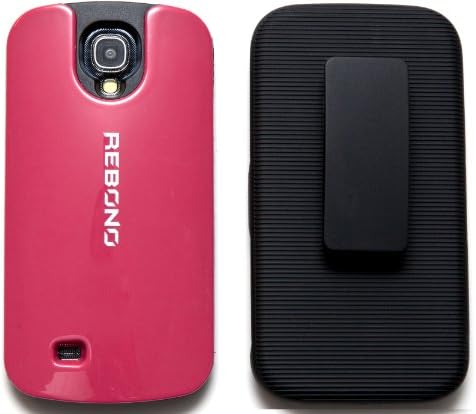 REBONO Protective Polycarbonate Shell Holster Combo Case With Belt Clip &amp; Screen Protector For Samsung Galaxy s4 S IV Fits All Models (FAMOUS PINK)