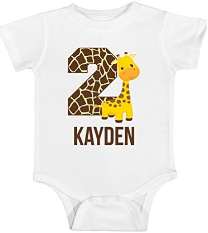 Blu Magnolia Co Boys Safari Giraffe Birthday Shirt Any Age | Personalized with Any Name (White, 12 Month Bodysuit)