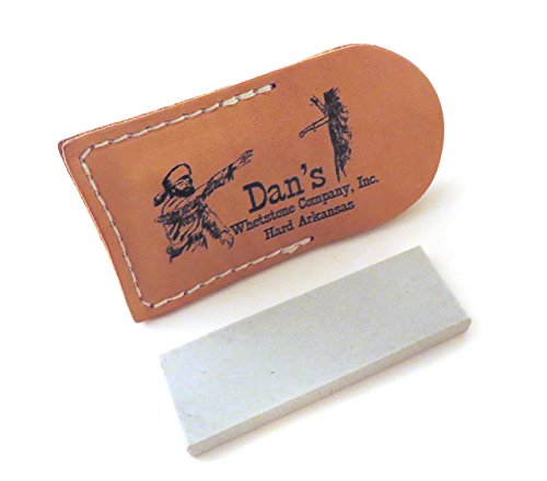 Genuine Arkansas Hard (Fine) Pocket Knife Sharpening Stone Whetstone 3" x 1" x 1/4" in Leather Pouch FAP-13A-L