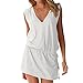 LAPAYA Women's Swim Beach Dress Deep V Neck Open-back Beach Cover Up Beach Skirt, White, 2-6