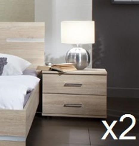 Germanica Bavari Set Of 2 Bedside 2 Drawer Cabinets In Light Oak Colour With Chrome Detailing Amazon Co Uk Kitchen Home