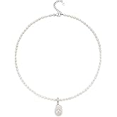 BAMIKI Baroque Pearl Pendant Necklace, Freshwater/Saltwater Cultured Pearl 13-15mm, 925 Sterling Silver Necklace, 18K White Gold Plated Adjustable Chain 18+2IN, Jewelry Gifts for Women