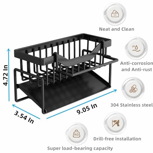 Terrifi Sink Caddy Organizer With Drain Tray, Sponge Holder For Kitchen Stainless Steel Perfect Sponge, Dish Soap Dispenser, Cleaning Towel, Scrubber, And Utensils