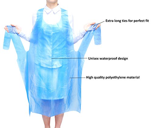 100 Pack Blue PE Aprons 28 x 46 inches. 2 Mil Disposable Polyethylene Aprons. Unisex Waterproof Workwear. Blue Protective Uniform Aprons for Men, Women. Lightweight, Breathable. Wholesale Price. - Thumbnail 5