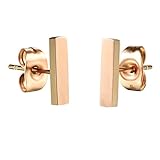 D.B.MOOD Rectangle Bar Stud Earrings Rose Gold Plated Stainless Steel Earring for Women Short