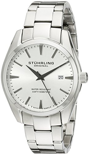 Stuhrling Original Men's 414.33112 Classic Ascot Prime Swiss Quartz Date Silver Dial Bracelet Watch