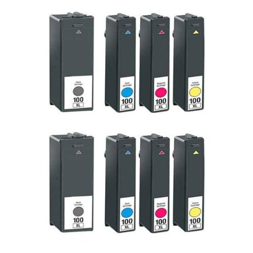 8pk 100xl Combo Pack Ink Cartridge - Compatible with Lexmark Cyan/Magenta/Yellow/Black 100XL Printer Ink Cartridge for LEXMARK S305 S405 S505 S605 S815 S816 / Pro205 Pro2705 Pro805