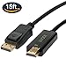 4K DisplayPort to HDMI Cable 15FT, UVOOI 15 Feet High Speed Display Port(DP) to HDMI Adapter Cable Male to Male Support Video and Audio for Monitor, HDTV, Projector, PC, Laptop