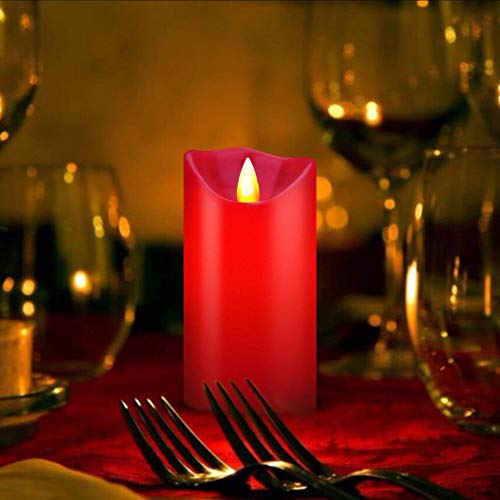 Flameless Candles Flickering Light Pillar Real Smooth Wax with Timer and 10-Key Remote for Wedding,Votive,Yoga and Decoration(Set of 9) (redred)