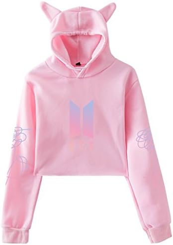 LoXTong Womens Long Sleeve Crop Top Hoodies Funny Cat Ear Pullover Simple Casual Pullover Tops Hoodie Sweatshirt