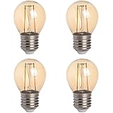HERO-LED G16-DSGT-2W-WW22 Dimmable Gold Tint G16 E26/E27 2W Edison Style LED Vintage Antique Filament Bulb, 25W Equivalent, Ultra Warm White 2200K (Amber Glow), 4-Pack
