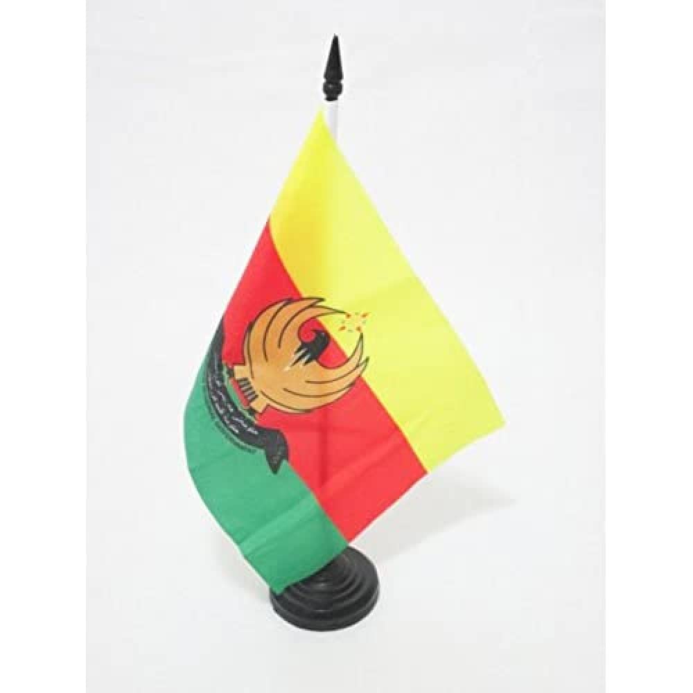 AZ FLAG Western Kurdistan Table Flag 5'' x 8'' - Rojava Office Decoration 100% Polyester 21 x 14 cm - Mini Desk Flag with Pole and Black Plastic Base