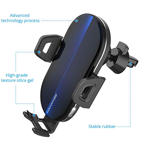 Wireless Car Charger, HAHAKEE Qi Wireless Charger Mount 2 in 1 Auto Clamp 10W Fast Charging Air Vent Cell Phone Holder for iPhone 11 Max XR X 8 Plus, Samsung Galaxy S10 S9 S9+ S8 Note 8 Note 9, LG V30