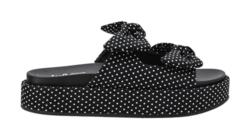 Corkys Footwear Women's Lil Bit Knotty 1.5-Inch Platform Sandal - Featuring Two Straps Adorned With Bows And A Lightly Cushioned Insole For All Day Wear - Black White Polka Dots - Size 6 at Amazon