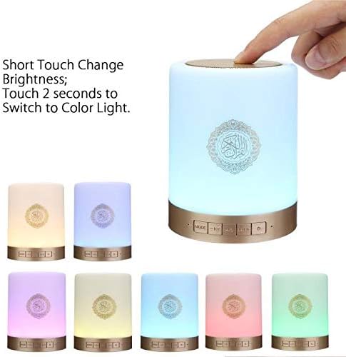 Quran Touch LED Bluetooth Speaker with Remote Control, Wireless Bluetooth Speaker Lamp MP3 Music Quran Player LED Night Light Speaker Bedside Outdoor Desk Table Lamp for Bedrooms Party (15 Languages)