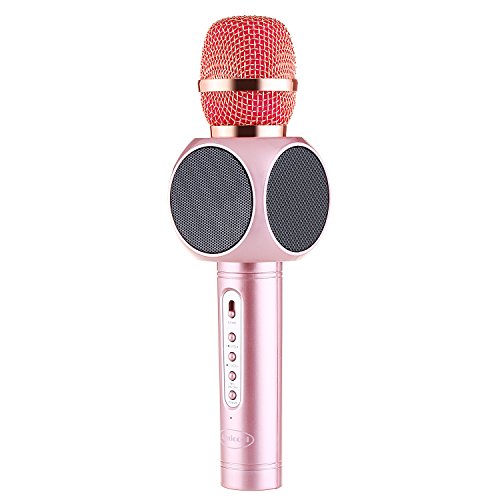 Wireless Microphone Karaoke,Amicool Portable Bluetooth Karaoke Player Speaker for Apple iPhone Android Smartphone Or PC, Home KTV Outdoor Party Muisc Playing Singing Anytime (Rose Gold)