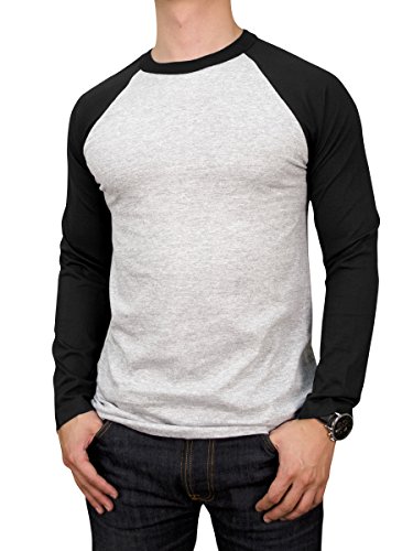 Teejoy Men's Cotton Full Raglan Sleeve Baseball Tee Shirt (M, Black/Light Gray)