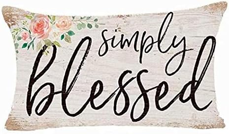 ASTIHN Retro Simple Blessed Board Watercolor Flower Cotton Linen Throw Pillow Cover Cushion Case Home Chair Office Decorative Rectangle 12 X 20 inches