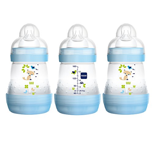 MAM Baby Bottles for Breastfed Babies, MAM Bottles Anti Colic, Boy, 5 Ounces, 3-Count