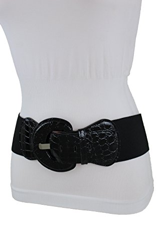 TFJ Women Fashion Elastic Band Belt Hip Waist Big Buckle Plus Size M L XL Black Color
