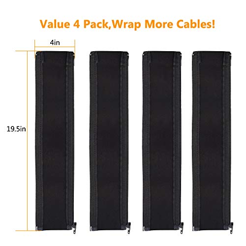Bestfy Cord Organizer System Cable Management Sleeve, 19.5 inch, Wire Cover with Zipper, Cable Wrap, Cord Sleeves for TV, Computer, Office, Home Entertainment, 4 Pack (Renewed)