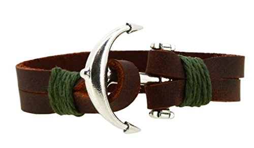 Braided Leather Rope Nautical Navy Boat Surf Anchor Bracelet (Brown)